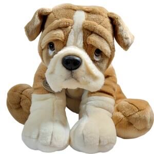 Keel Toys Buster Bulldog Plush Dog 14" Stuffed Animal,  Collar Tag Plushy Stuffy